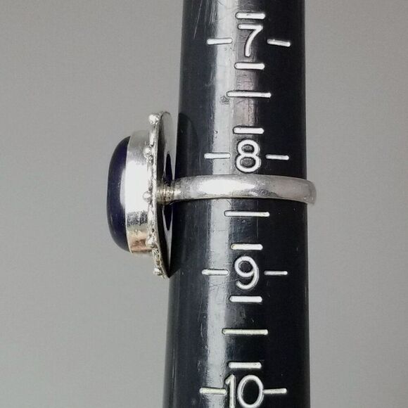 Vintage Blue Glass Evil Eye Ring, Silver Tone Bezel Set Size 8 Band, Estate - Picture 5 of 9